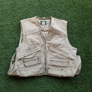 Cabelas Jacket Mens XL Khaki Hunting Fishing Vest Wing Shooting Canvas